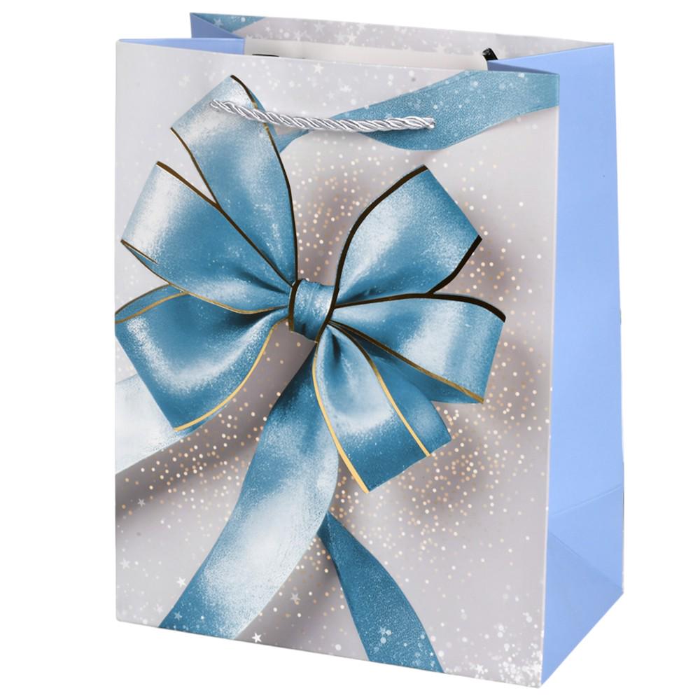 Подарочный пакет Bow R33510-S 18х23х10 см Голубой/Светло-серый