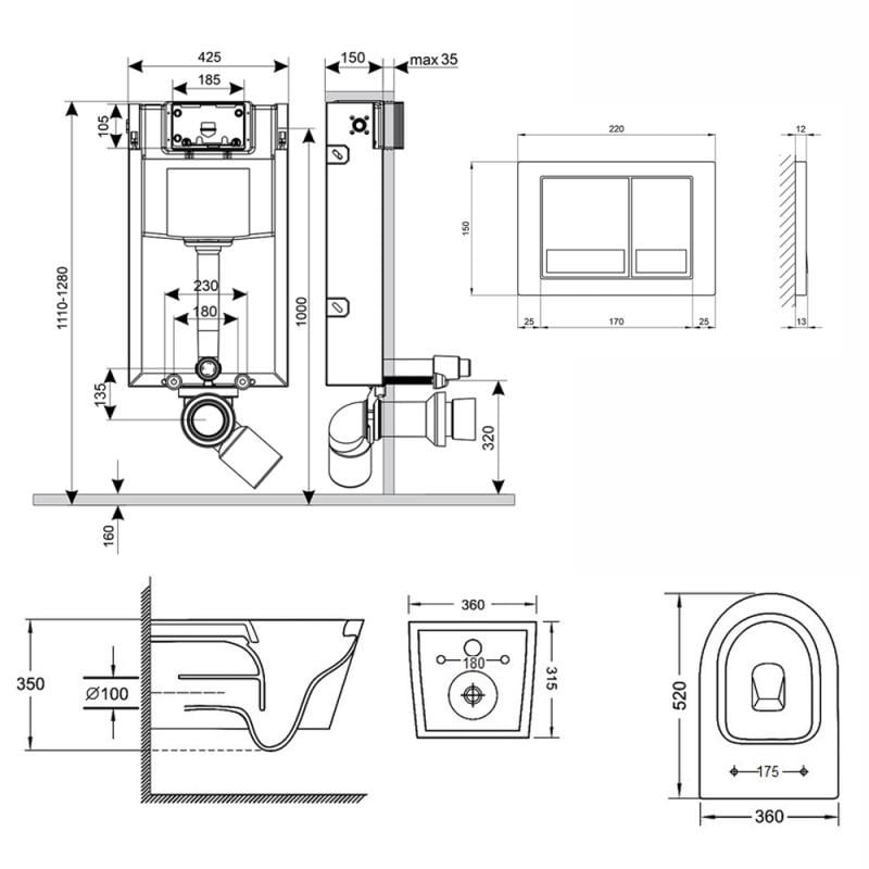 Инсталляция Q-tap 3в1 Nest QT0133M425 с панелью смыва QT0111M06029SAT + унитаз с сиденьем Jay QT07335176W (10404) - фото 9