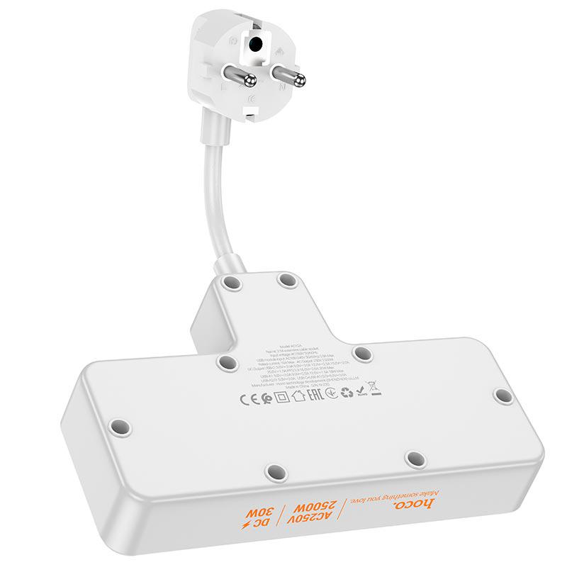 Подовжувач мережевий Hoco AC12A 3USB/Type-C PD/QC 30W/10A 3xUSB White (589583) - фото 3 Подовжувач мережевий Hoco AC12A 3USB/Type-C PD/QC 30W/10A 3xUSB White (589583) - фото 3