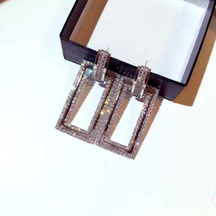 Сережки у формі квадрата з камінням геометрія (1297008294)