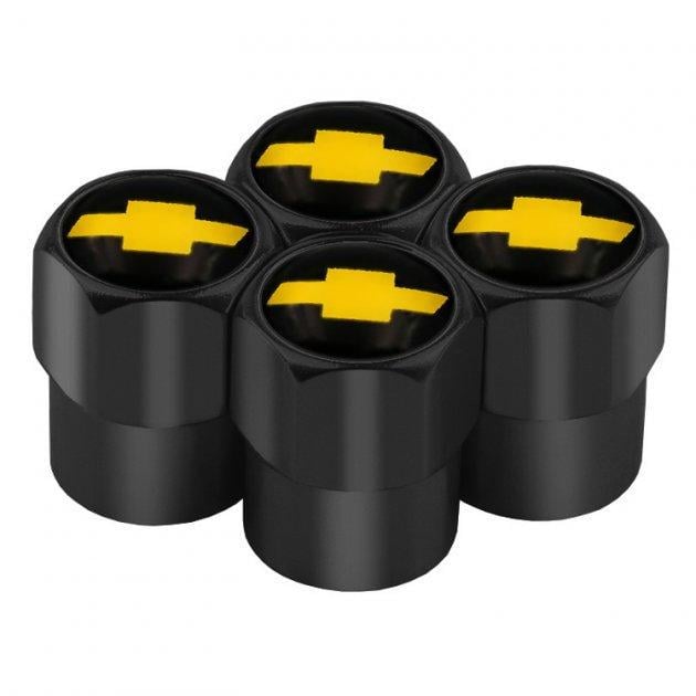 Набір ковпачків на ніпель для автомобіля SUNROZ Caps Short Chevrolet 4 шт. Black Набір ковпачків на ніпель для автомобіля SUNROZ Caps Short Chevrolet 4 шт. Black