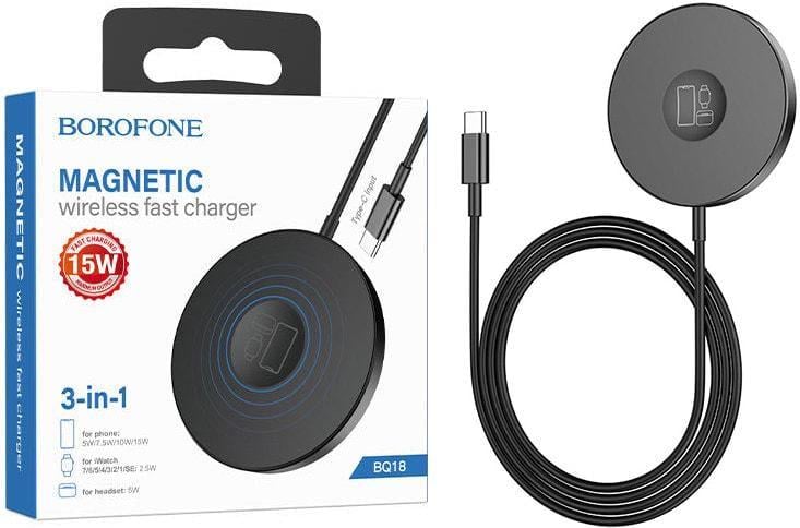 Устройство зарядное беспроводное Borofone BQ18 3в1 з кабелем Type-C 15W Black (36937)