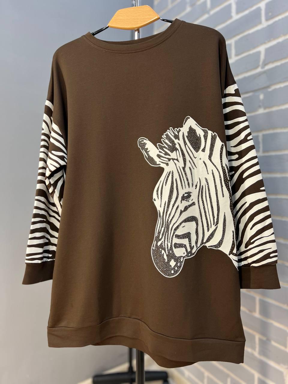 Світшот жіночий LSK 6030 подовжений зебра каміння OS Коричневий (1763) - фото 6