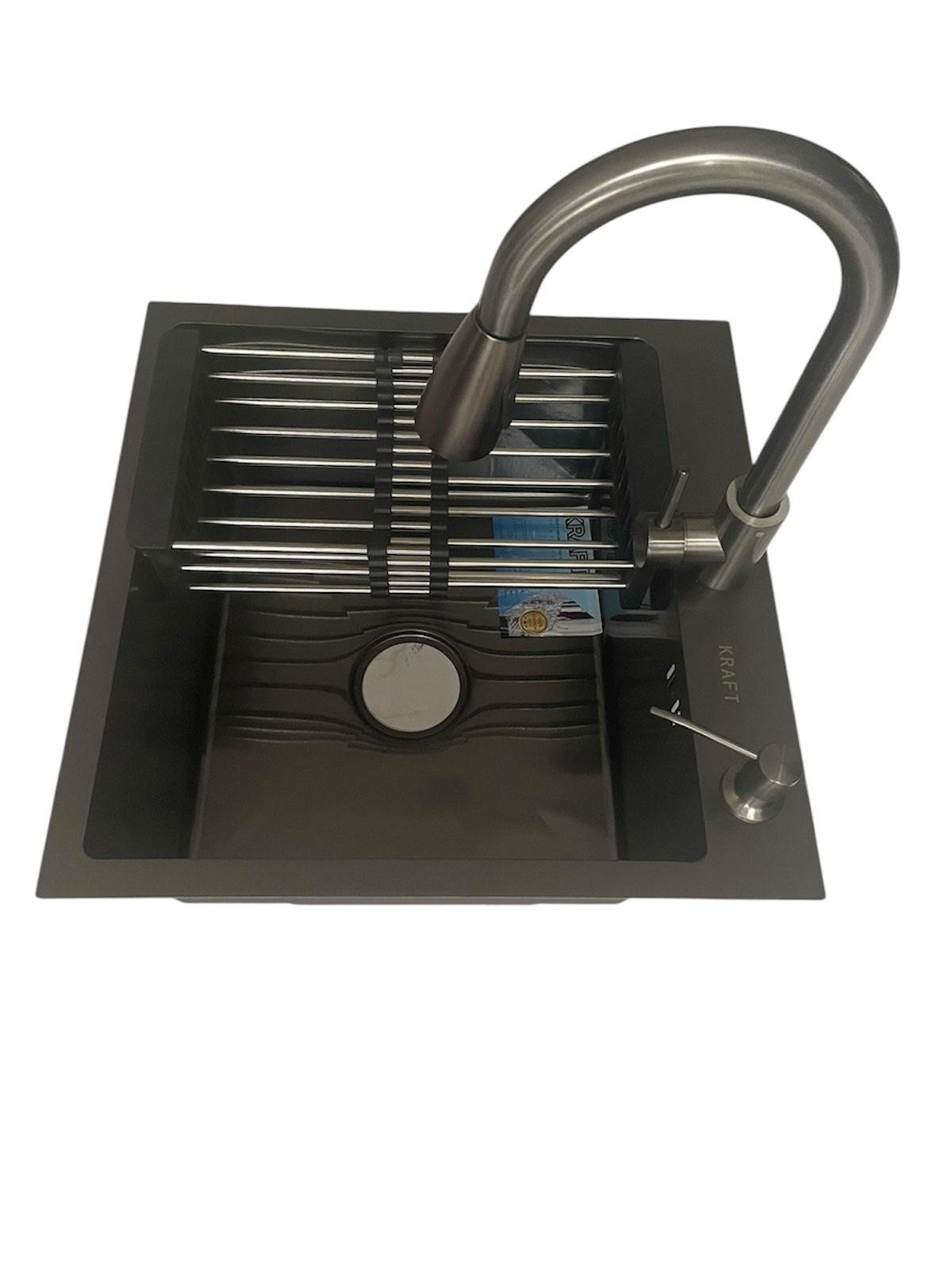 Мийка кухонна Kraft 5050 PVD Чорний/крафт Kraft 3011 PVD з витяжним зливом дворежимний