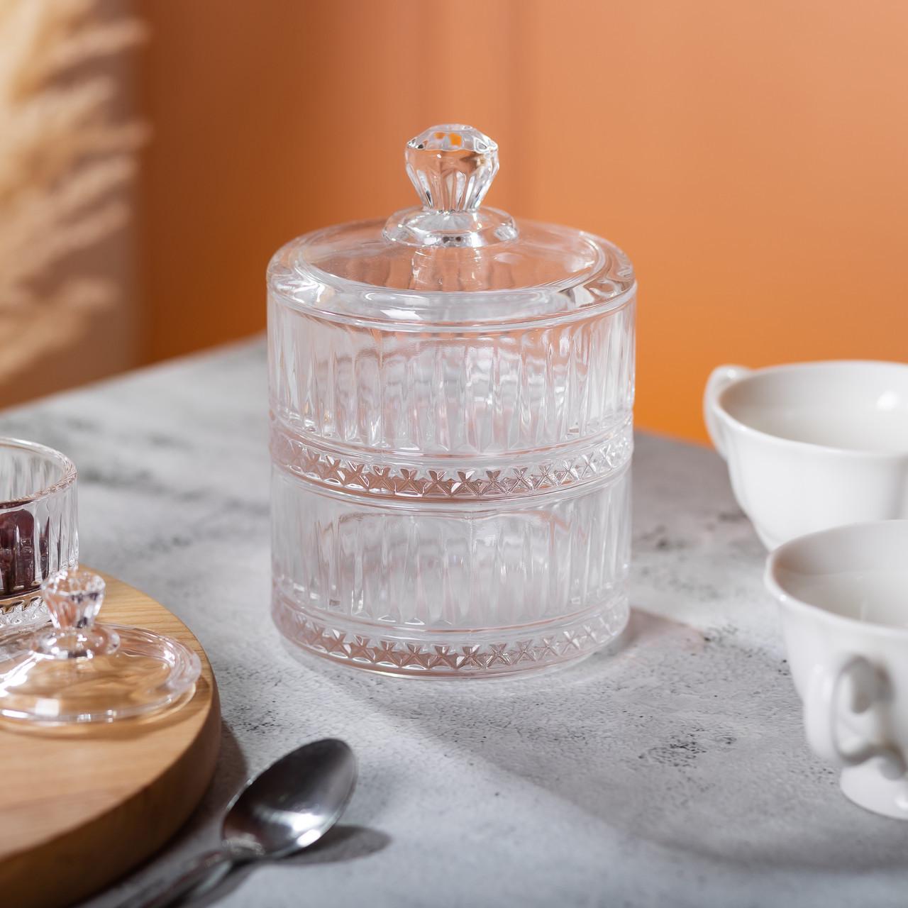 Цукерниця скляна дворівнева кругла HP-YH-71 Ø 10 см (A-033664) - фото 5 Цукерниця скляна дворівнева кругла HP-YH-71 Ø 10 см (A-033664) - фото 5