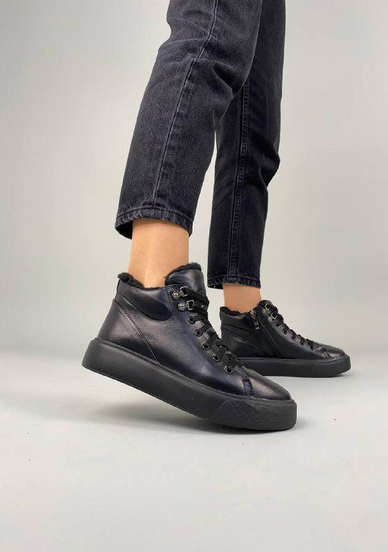 Кеди жіночі шкіряні зимові р. 35 Чорний (7706з/35) - фото 2