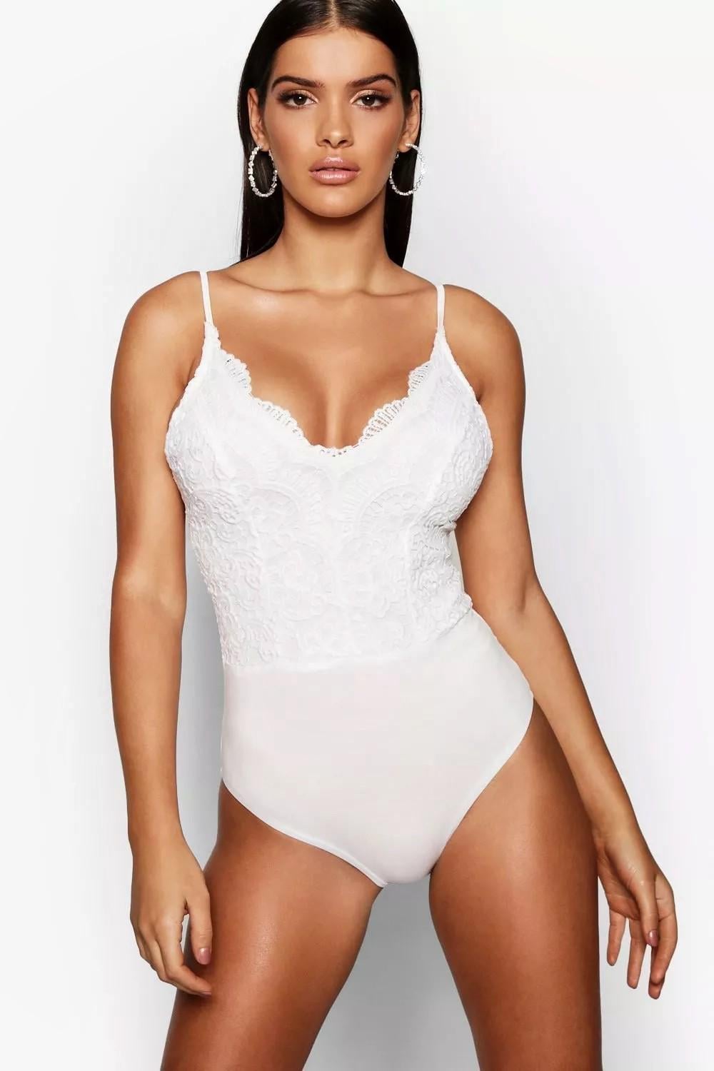 Боди-майка Boohoo 9767 с кружевом S Белый (42)