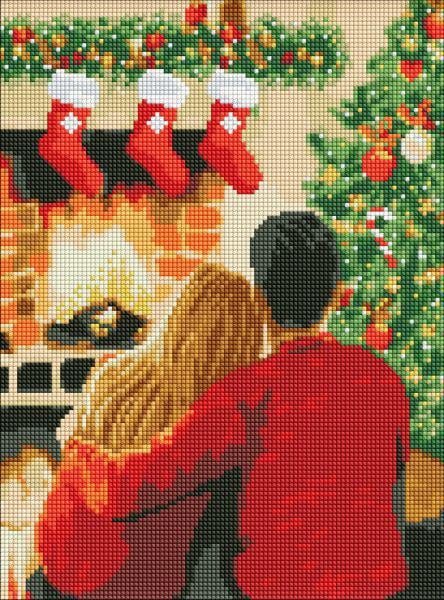 Алмазная мозаика Идейка Вдвоем у камина с голограммными стразами AB 30х40 см (Id-AMC7789)