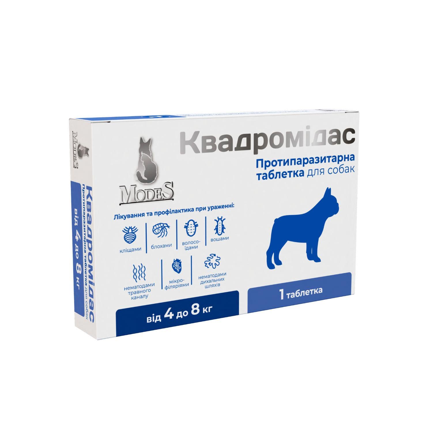 Таблетки протипаразитарні ModeS Квадромідас для собак 4-8 кг 0,4 г (27849800)