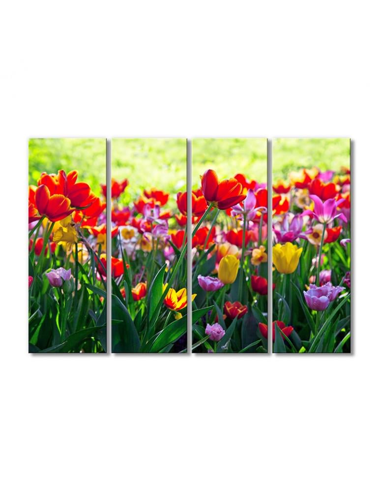 Картина модульная Поле цветных тюльпанов 4 модуля 60x90 см
