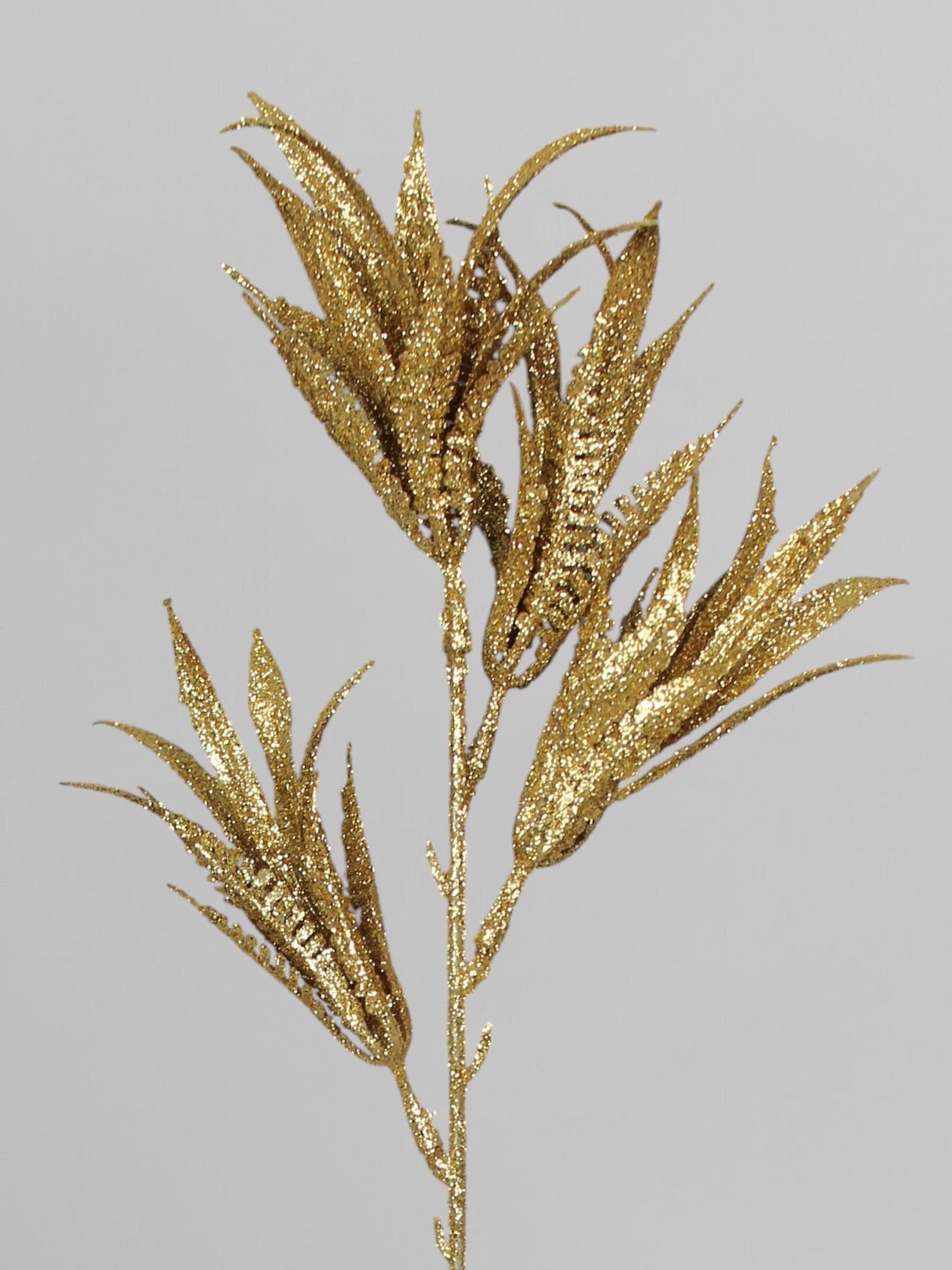Декоративная ветка блестящая с глитером 35 см Золотистый (Р03097)