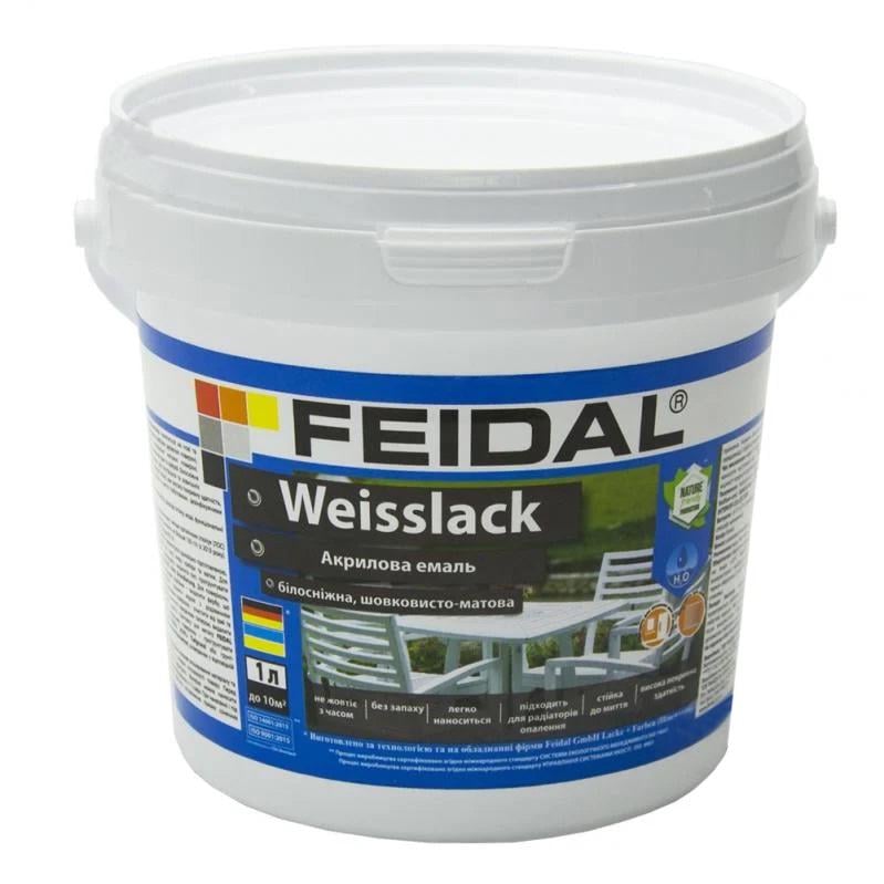 Эмаль акриловая Feidal Weisslack стойкая для фасадов/интерьера/дерева/металла 1 л Белый матовый