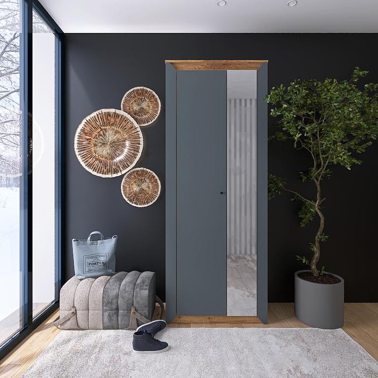 Шкаф-пенал с зеркалом Эверест Нордик-800 Графитовый/Дуб крафт золотой (DTM-5540)