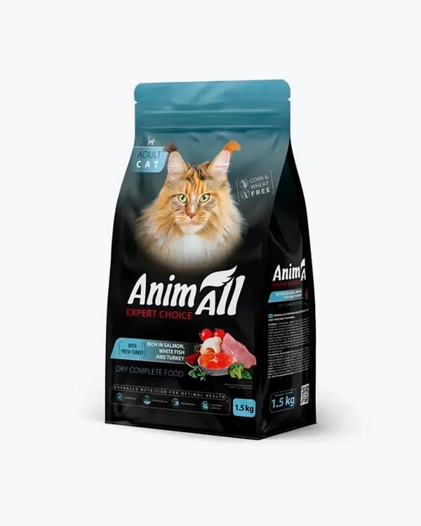 Корм сухой Animall для кошек с лососем белой рыбой и индейкой 1,5 кг (34422786)