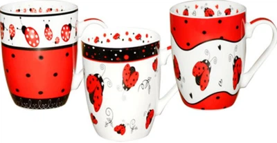 Набір чашок для чаю або кави керамічних Солнышко 360 мл 3 шт. Красно-бело-черный