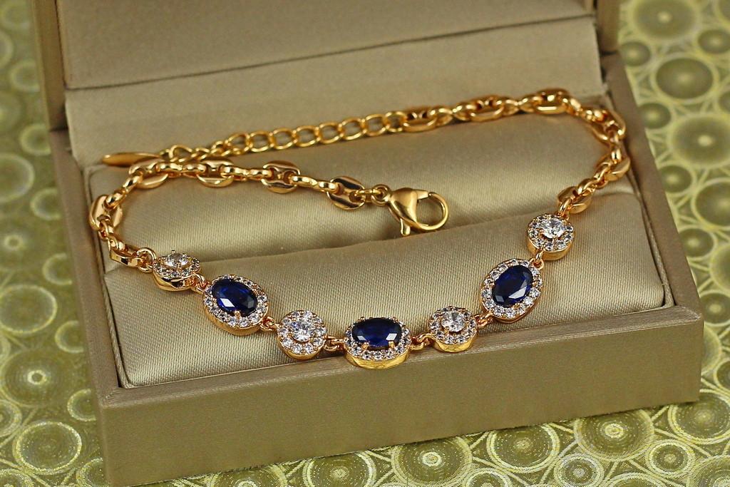 Браслет Xuping Jewelry Малинки с синими камнями с кругами 17,5 см х 7 мм Золотистый (2313064690)