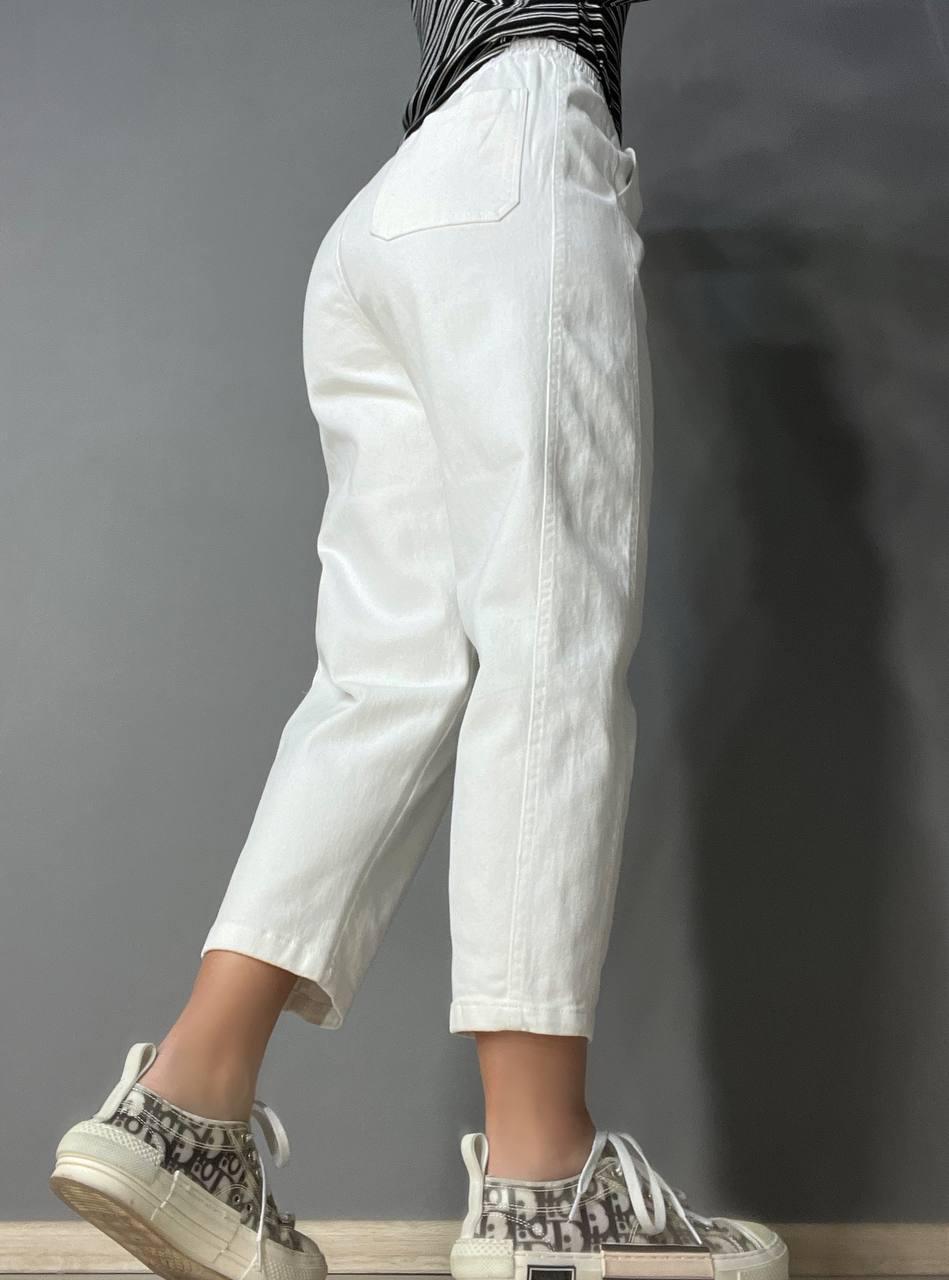 Джинси жіночі A-N 9962 MOM кюлоти укорочені резинка на таліі шнурок M Білий (3700) - фото 7