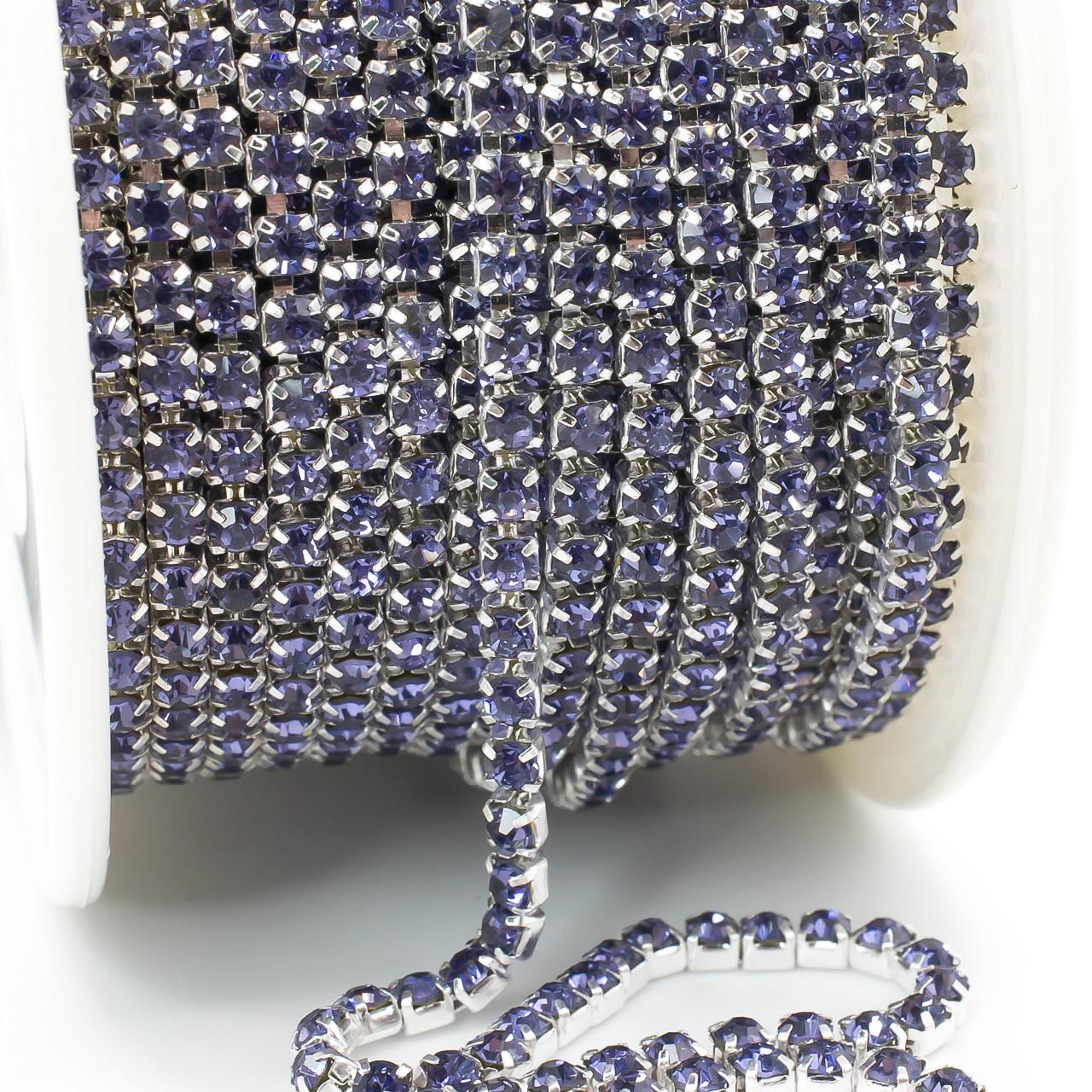 Цепь стразовая SS8 2,5 мм 1 м Тanzanite silver (ЦС0802с41)