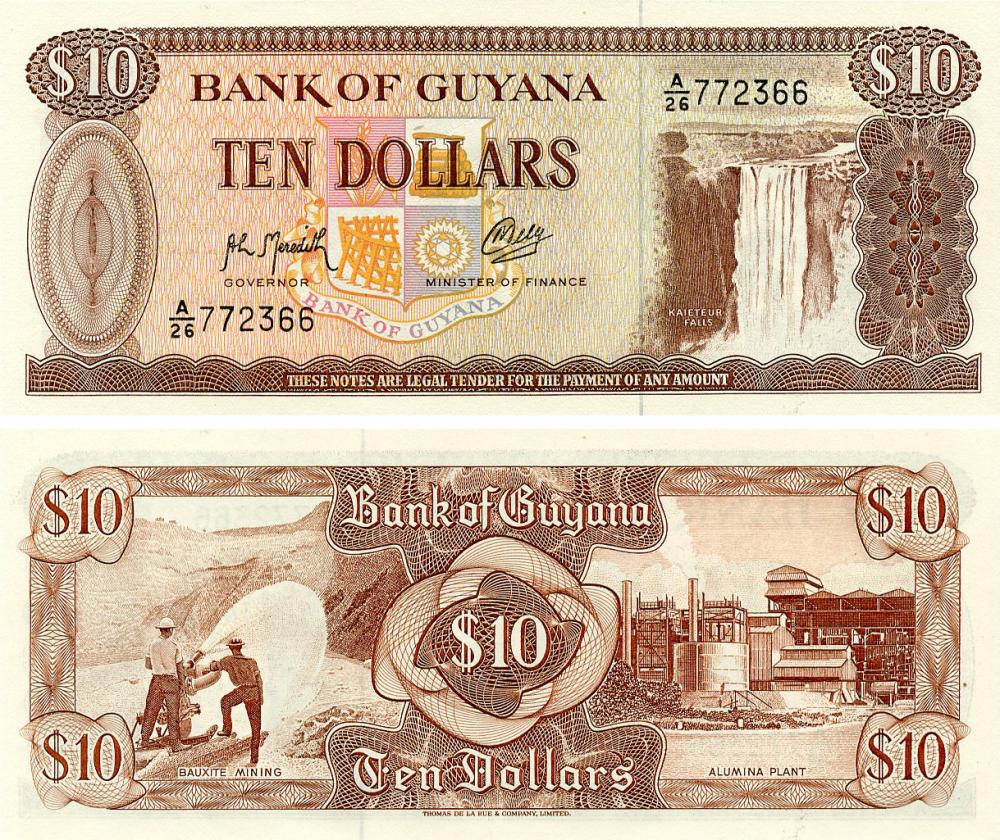 Колекційна банкнота Гайана 10 доларів 1992 UNC (P23f)