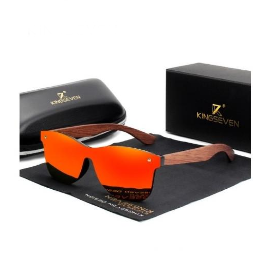 Солнцезащитные очки KINGSEVEN DESIGN Wayfarer в цельной оправе и деревянными дужками Красный (B5504)