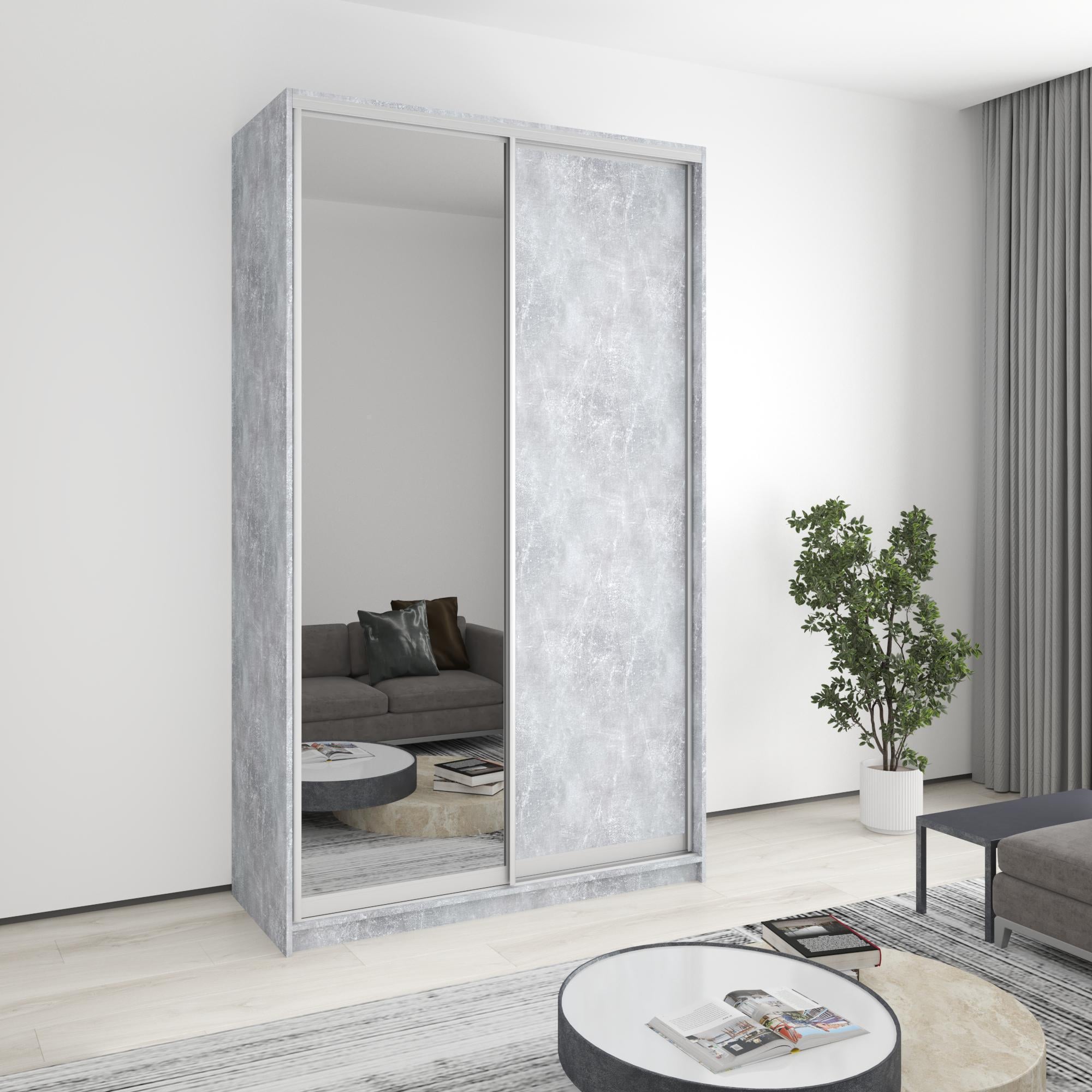 Шкаф-купе двухдверный MebelStar стандарт AL ДСП/зеркало 140x60x240 см Бетон (MBS-3766) Шкаф-купе двухдверный MebelStar стандарт AL ДСП/зеркало 140x60x240 см Бетон (MBS-3766)