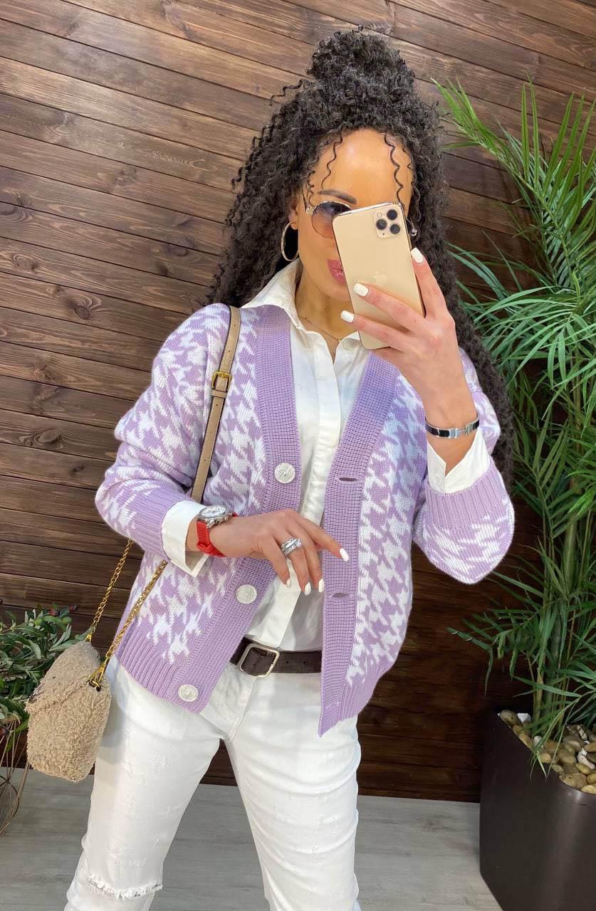 Кардиган женский Renate гусиная лапка р. 42-46 Сиреневый (2303)