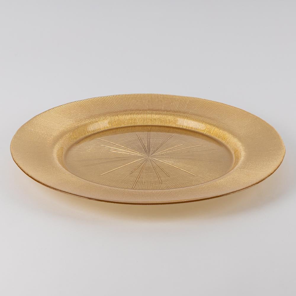 Набір тарілок скляних Лінія сяйва 32,7 см 6 шт. Золотий (40134)