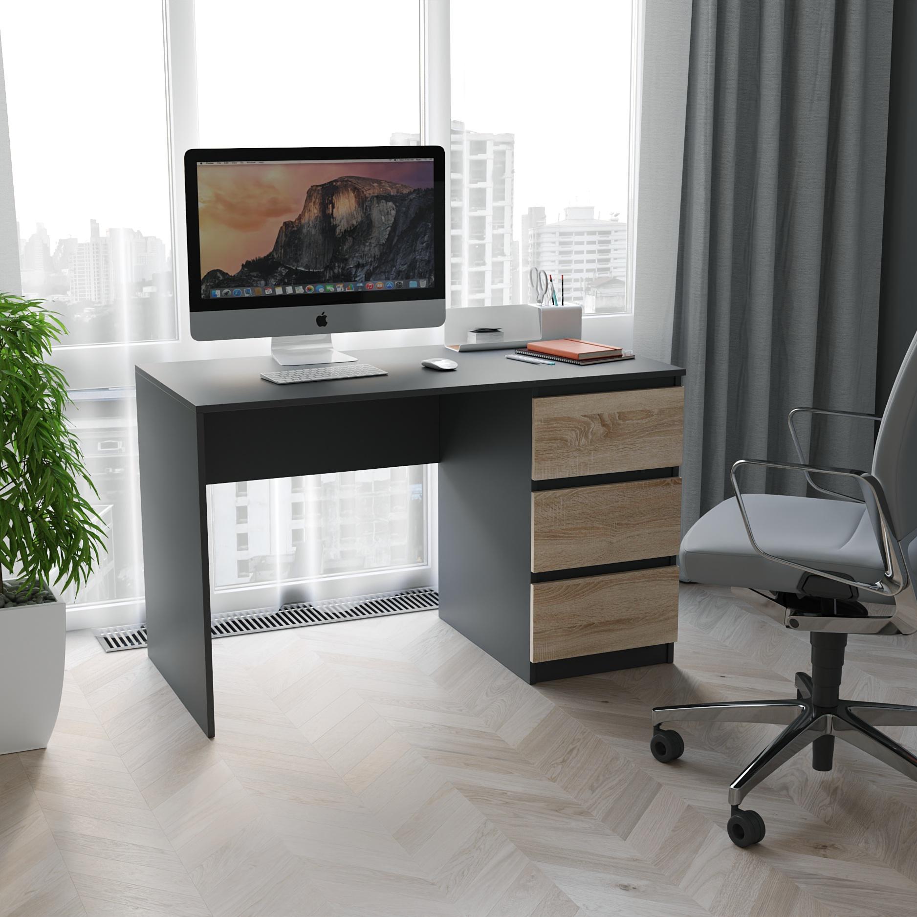 Письменный стол для ноутбука с 3 выдвижными ящиками справа 1200x750x600 мм Антрацитовый/Дуб сонома (mt-224r-an-sn)