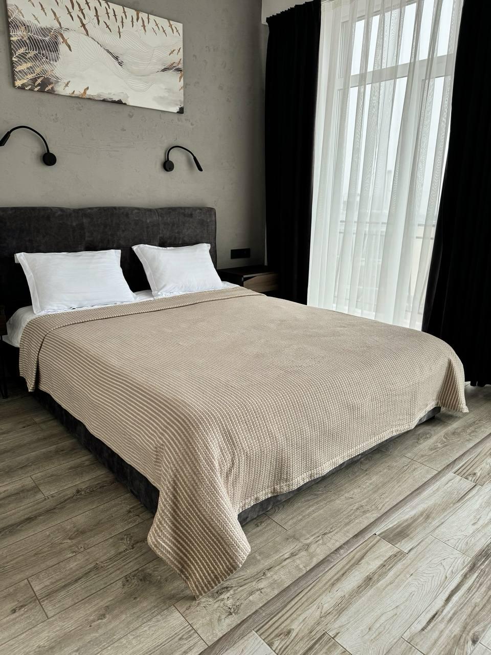 Плед хлопковый Косичка комбинированная 140x230 см Бежевый (11812-F4-140х230cm) - фото 3