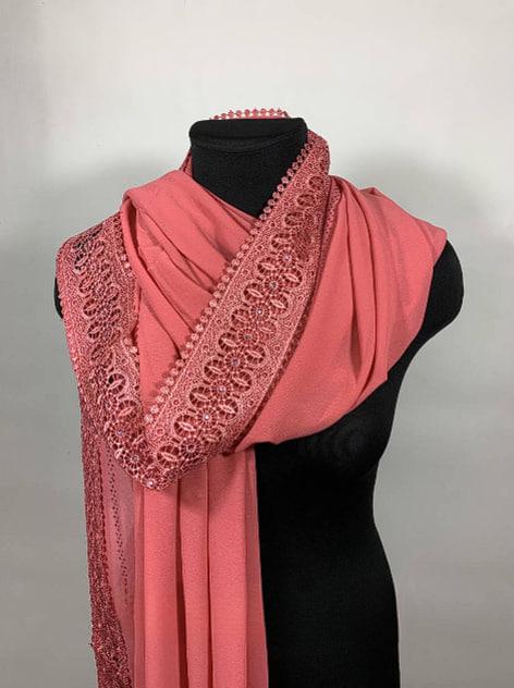 Шарф шифоновый с камешками Коралловый (ШарфШиф26)