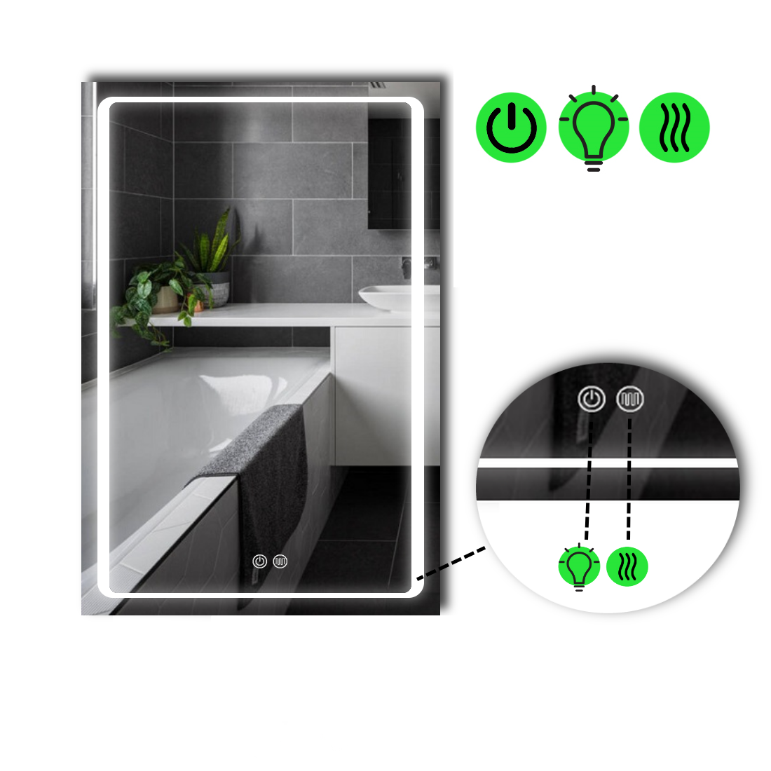 Зеркало с LED подсветкой Emma с двумя сенсорами и подогревом 60x70 см (Emma12)