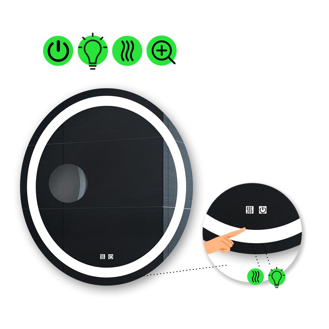 LED-зеркало 75x75 см с двумя сенсорами подогревом и линзой без подсветки модель Amica