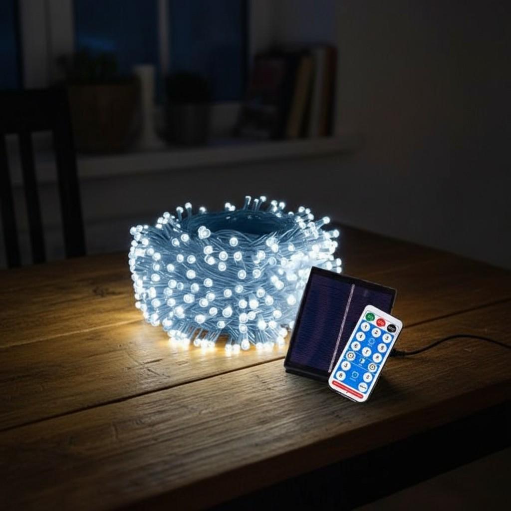 Гирлянда нитка уличная новогодняя с солнечной батареей и пультом 100 м 1000 LED диодов черный провод Белый свет (SB1000L100MBW) - фото 11 Гирлянда нитка уличная новогодняя с солнечной батареей и пультом 100 м 1000 LED диодов черный провод Белый свет (SB1000L100MBW) - фото 11