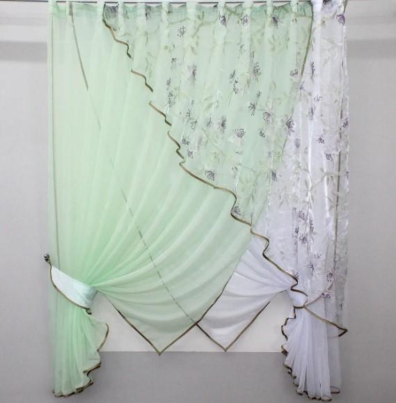 Шторы на кухню/балкон 300х170 см Мятный/Белый (063к)