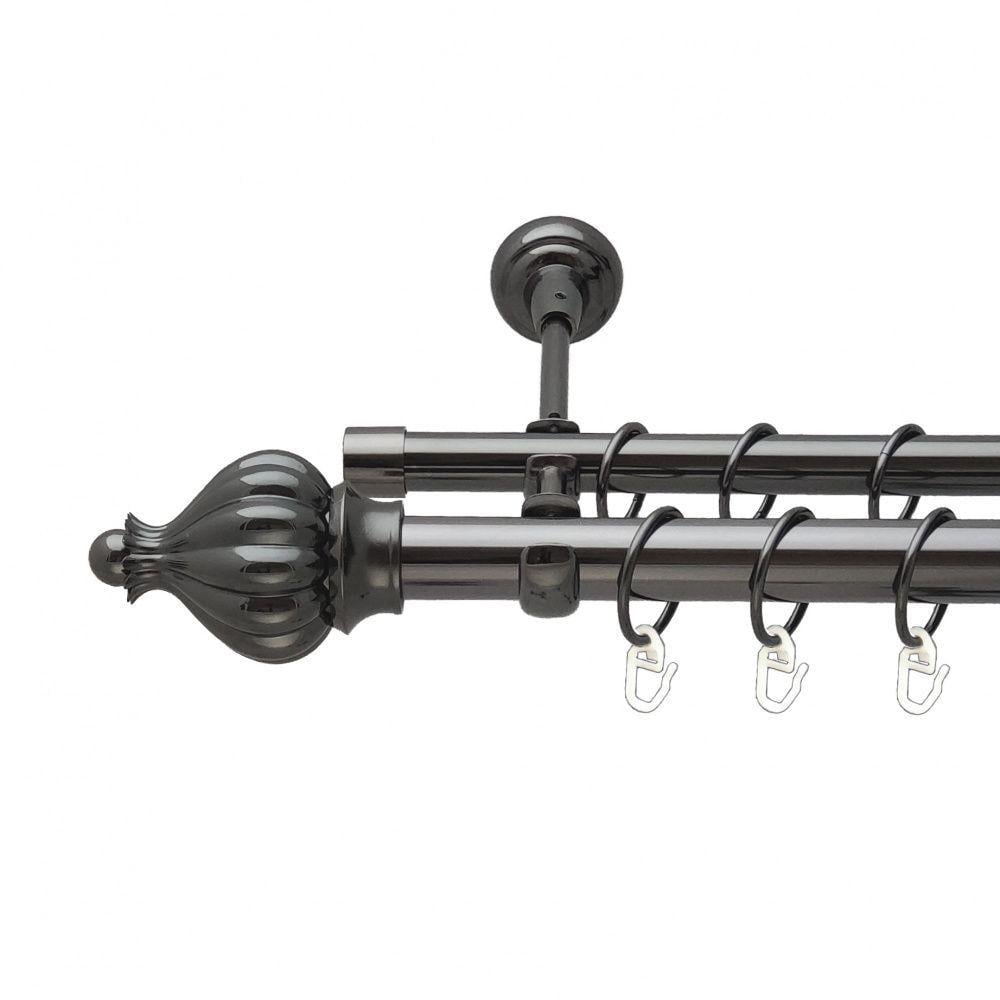 Карниз металлический Orvit Таджа двухрядный открытый/гладкая труба/кольцо металлическое Оникс 25/16 мм 240 см (00-00012257)