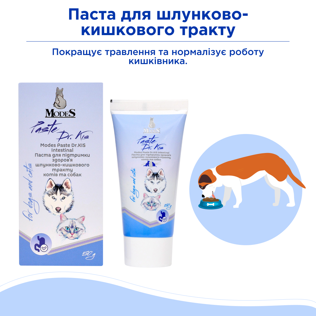 Вітаміни ModeS Paste Dr.KIS Intestinal для підтримки здоров'я шлунково-кишкового тракту котів та собак 50 г (27874725) - фото 2 Вітаміни ModeS Paste Dr.KIS Intestinal для підтримки здоров'я шлунково-кишкового тракту котів та собак 50 г (27874725) - фото 2