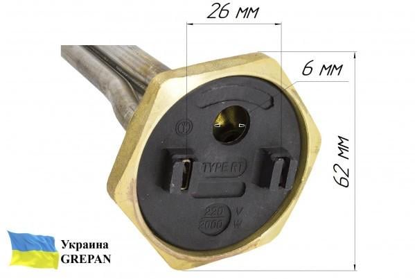 Батарейный тэн Grepan 2000W 220V резьба 1 1/4" правая и левая нержавеющая сталь (bat027) - фото 4