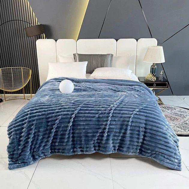 Плед-покрывало Koloco Велюр Шарпей 200x230 см Синий (16-167-9)