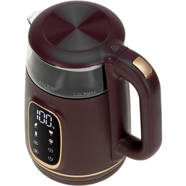 Електрочайник Adler AD 1305 скляний з установкою температури 2200 Вт 1,7 л Burgundy (AD1305BU) - фото 2 Електрочайник Adler AD 1305 скляний з установкою температури 2200 Вт 1,7 л Burgundy (AD1305BU) - фото 2