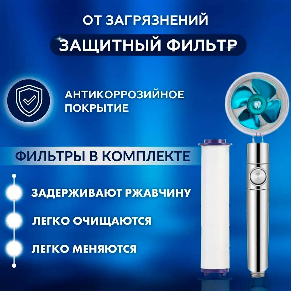 Набір душовий BRS турбо лійка-насадка для душу з вентилятором/шланг для душу з нержавіючої сталі 1,5 м Silver (447445844) - фото 6