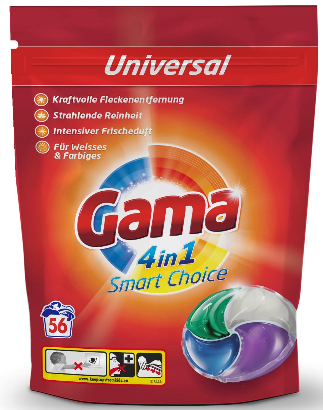 Гель-капсулы для стирки белья Gama 4в1 Универсальные 56 шт. (825241)