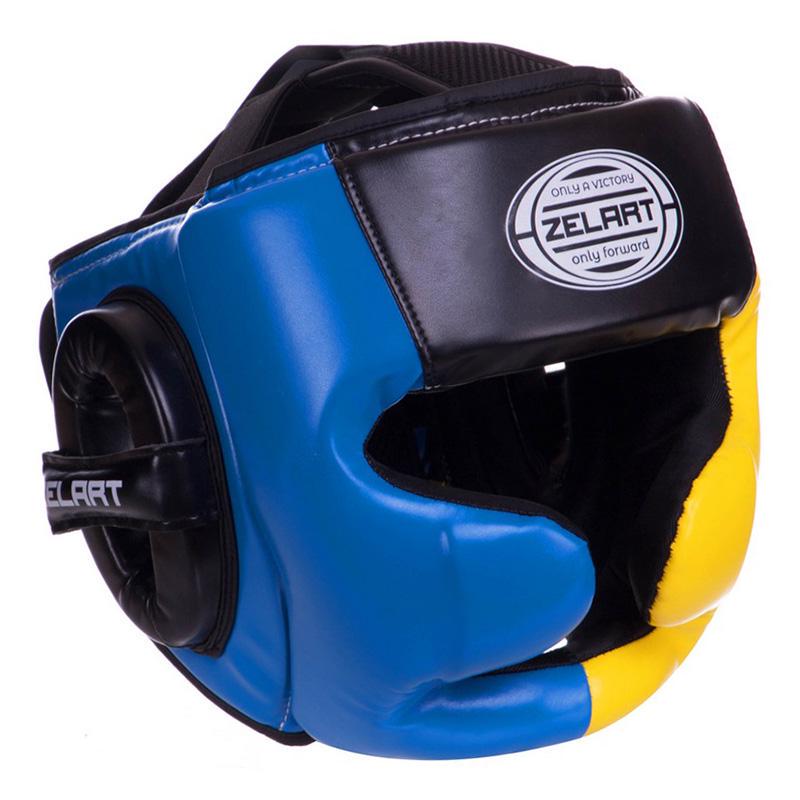 Шлем боксерский Zelart BO-2886 с полной защитой M Синий/желто-Черный (37363147)