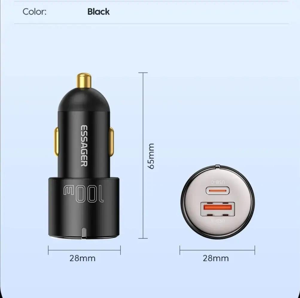 Автомобільний зарядний пристрій Essager 100 Вт Type-C 65 Вт + USB 35 Вт (230003) - фото 3