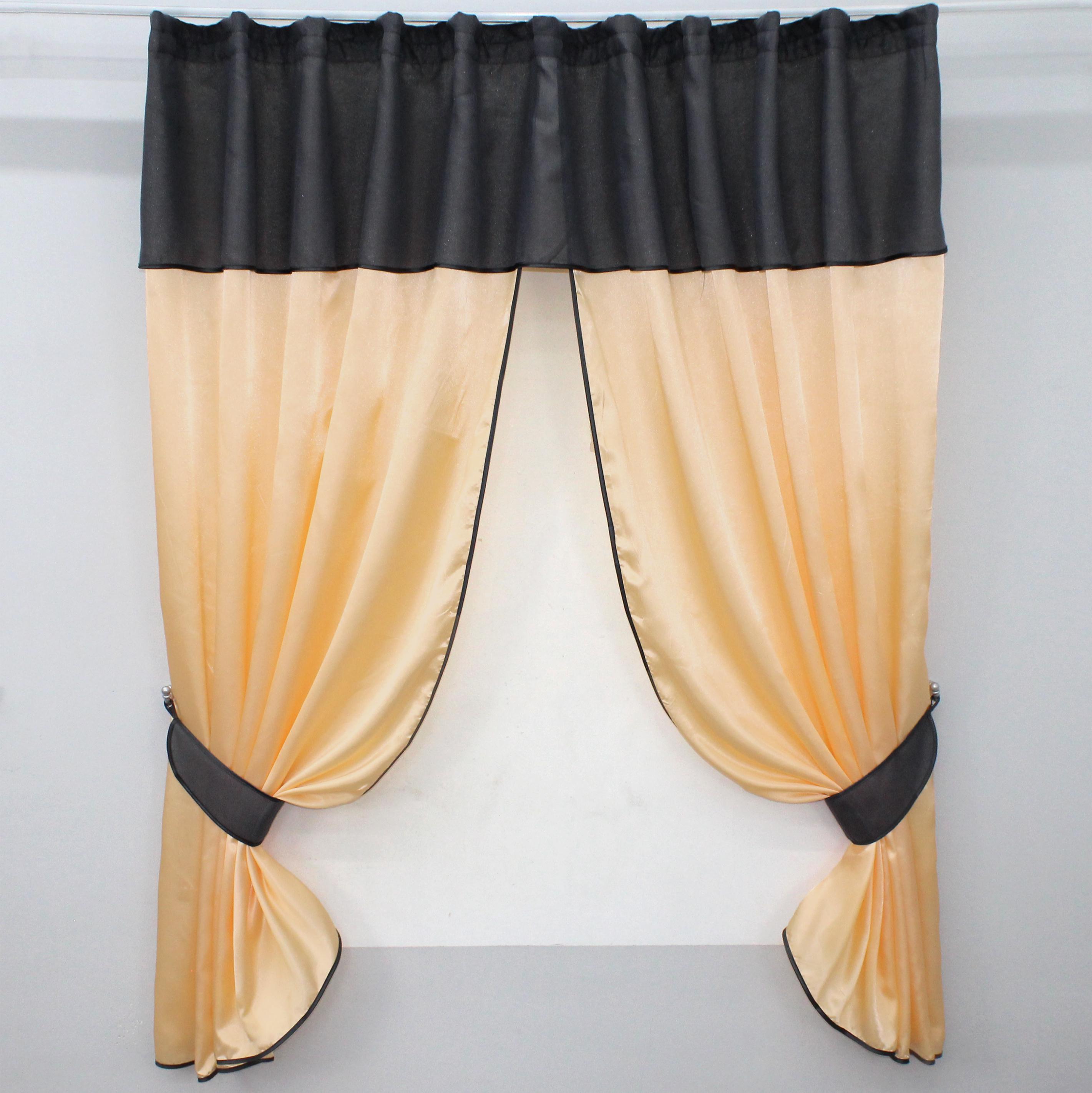 Шторы кухонные VR-Textil № 073к с ламбрекеном и подхватами 270х170 см Персиковый/Графитовый (52-0199)