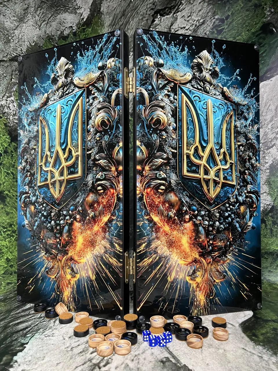 Нарды из дерева и каленого стекла Трезубец 50 см (Н-200) Нарды из дерева и каленого стекла Трезубец 50 см (Н-200)