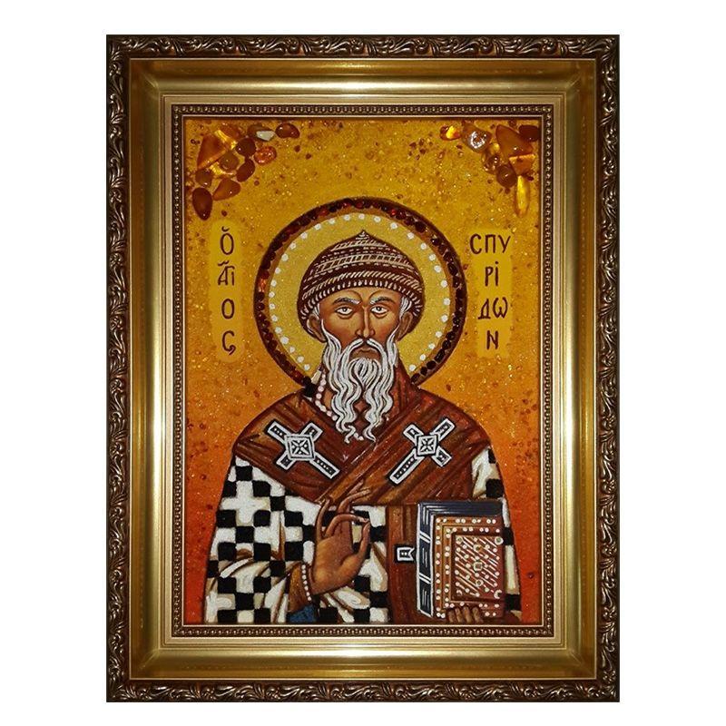 Икона Святой Спиридон Тримифунтский Саламинский янтарная 20х30 см (М0184-20х30)