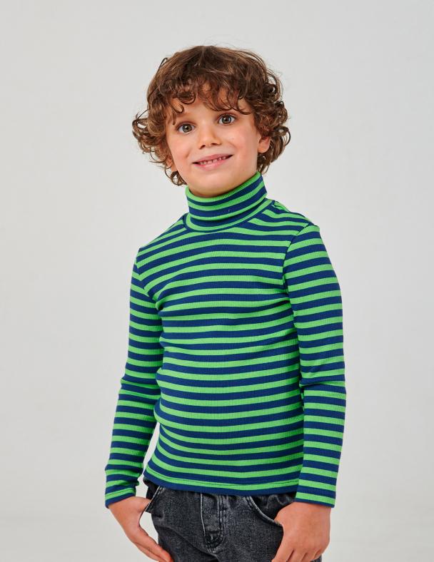 Гольф-стойка с отворотом для мальчика Smil 114953-1 Полоска 104 см Салатово-синий