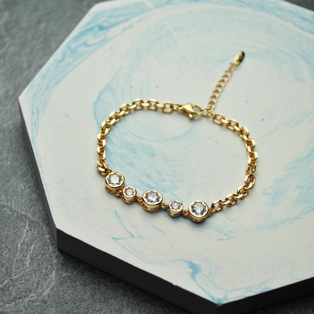 Браслет с большими фианитами медицинская сталь позолота (x146)