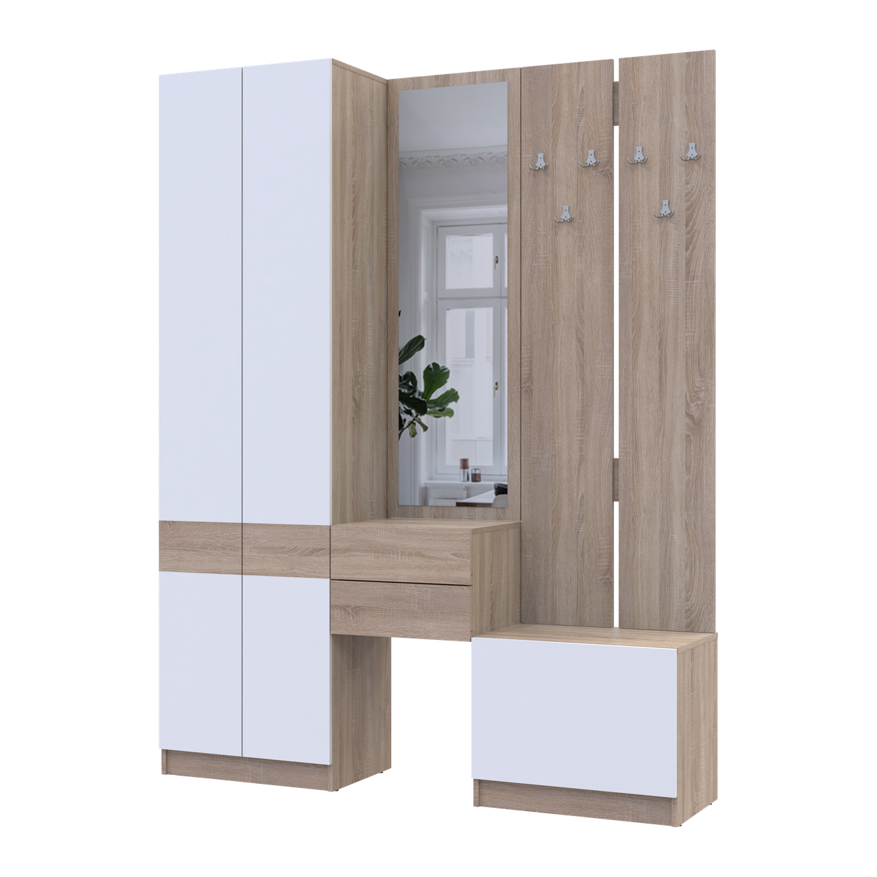 Прихожая Doros Сола ДСП/зеркало 165х40х215 см Дуб Сонома/Белый (42005147)