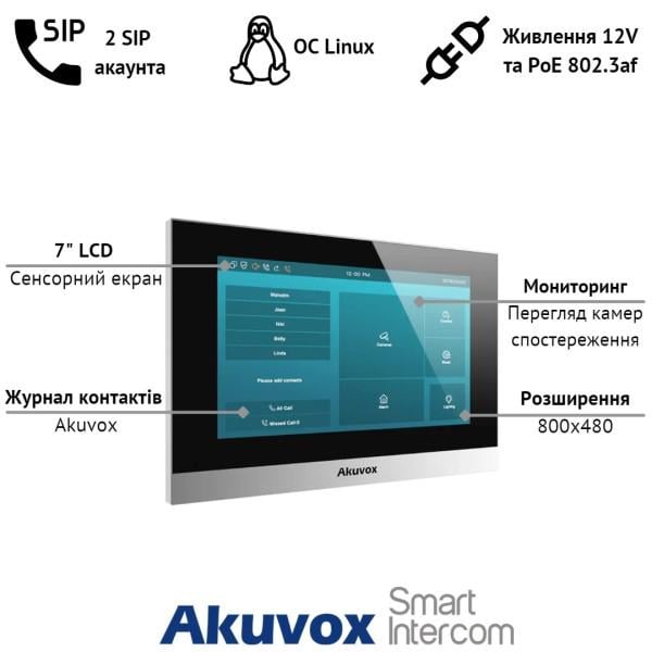 Відеодомофон IP 7" Akuvox C313N Silver (285441) - фото 4 Відеодомофон IP 7" Akuvox C313N Silver (285441) - фото 4